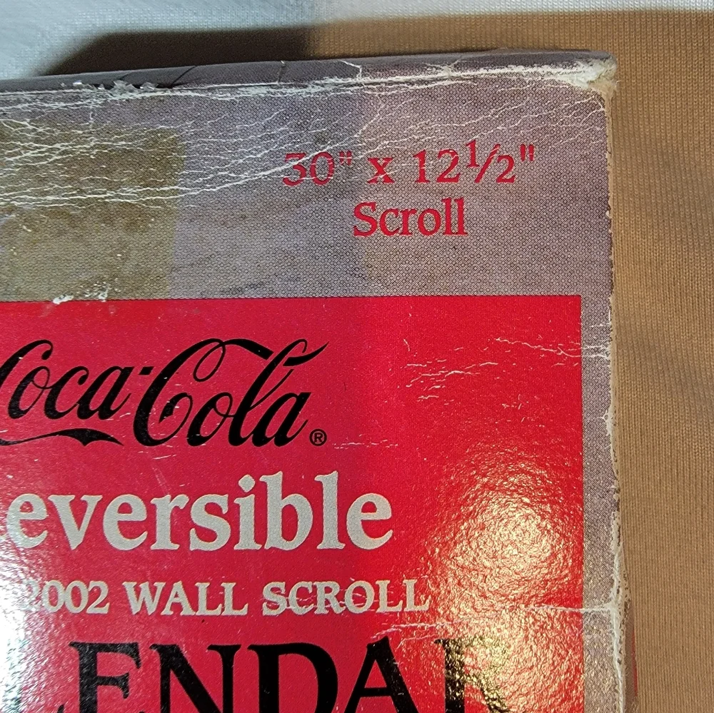 Coca Cola 2001 / 2002 Double Sided Bamboo Scroll Calendar W/ Box VINTAGE